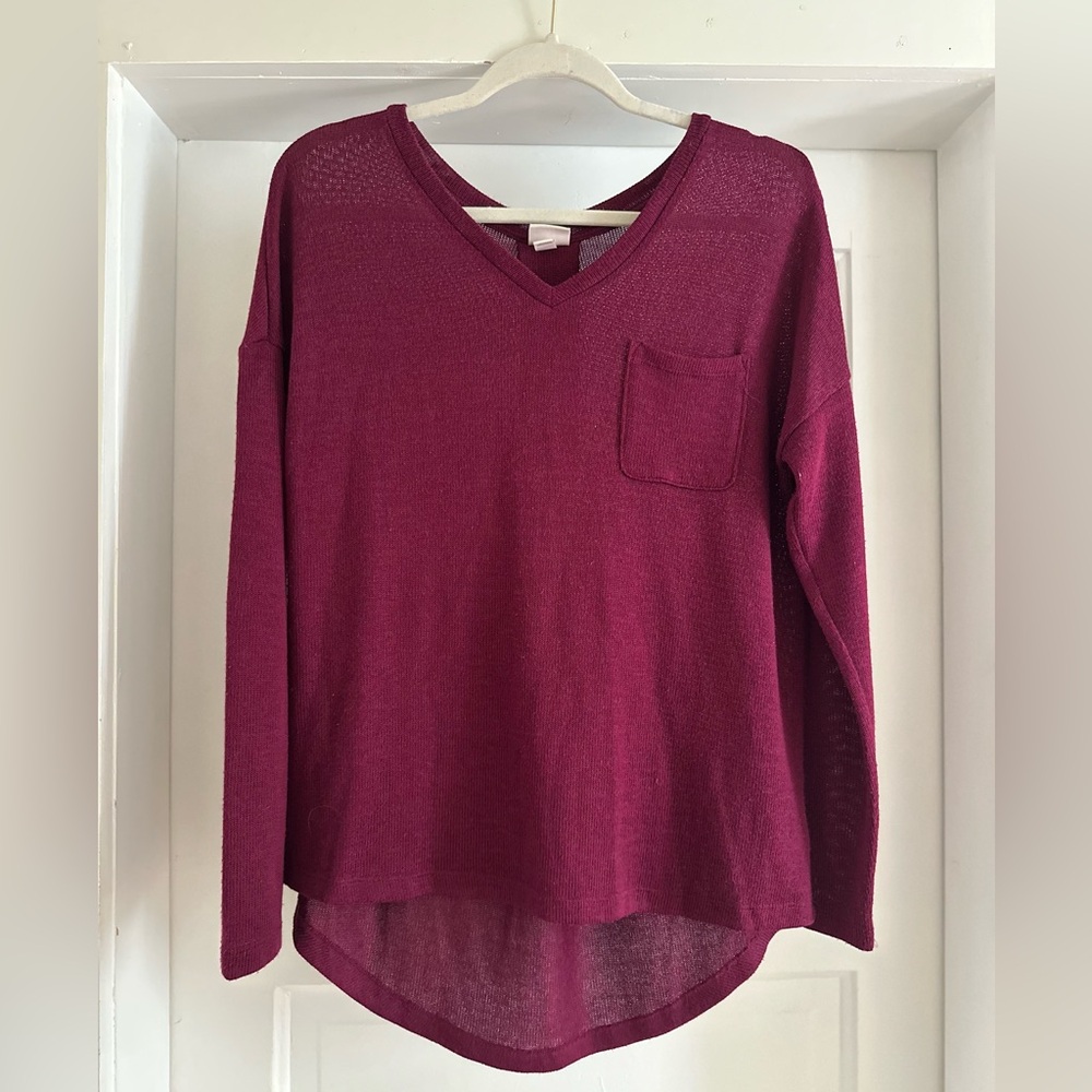 MERONA |  Burgundy V-Neck Long Sleeve Top - Size S